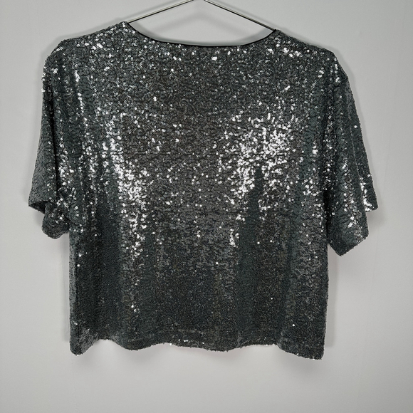 Joe Fresh Disco Ball Silver Sequin T-shirt Large - Picture 4 of 5